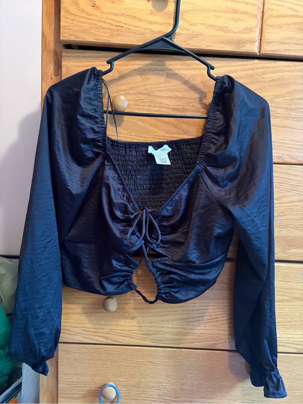Women’s Black Satin-Look Tie-Front Top